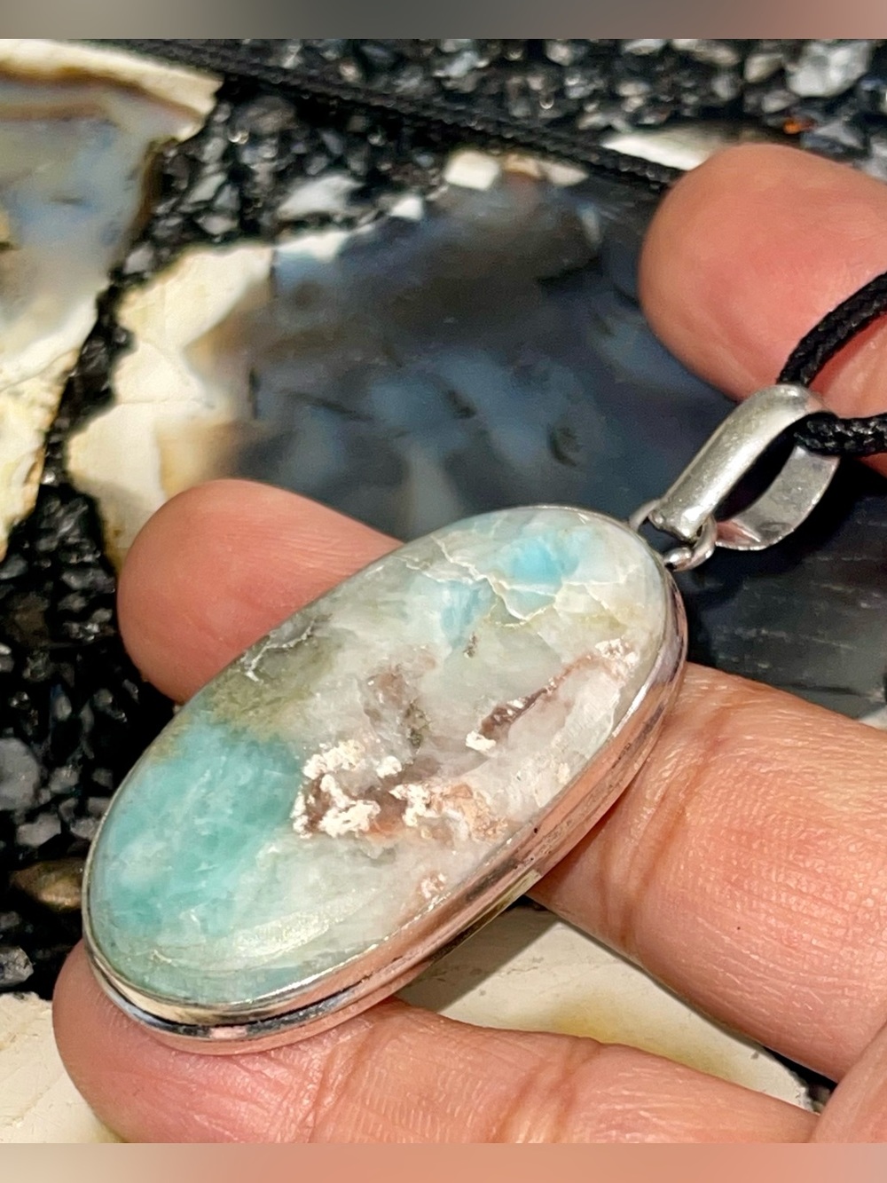 “Stone of Truth” Caribbean Larimar Pendant 2 1/4”
